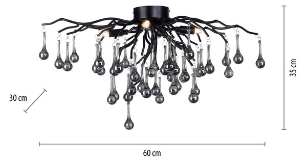 Paul Neuhaus Lampa sufitowa kryształowa Icicle, czarny, salon / jadalnia, aluminium