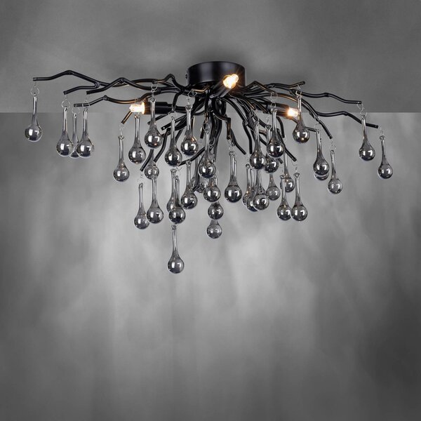 Paul Neuhaus Lampa sufitowa kryształowa Icicle, czarny, salon / jadalnia, aluminium
