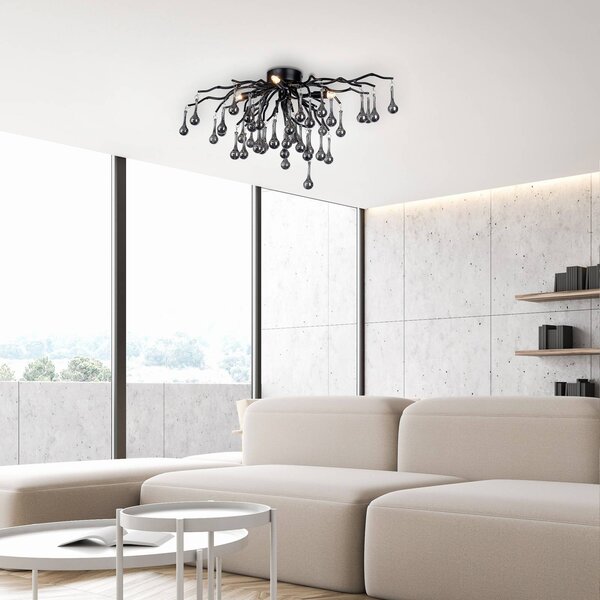 Paul Neuhaus Lampa sufitowa kryształowa Icicle, czarny, salon / jadalnia, aluminium