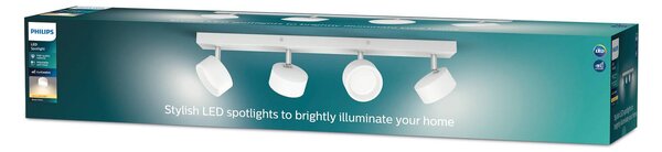 Philips Bracia reflektor sufitowy LED 4-punktowy, biały, biały / opal, salon / jadalnia, aluminium, nowoczesny