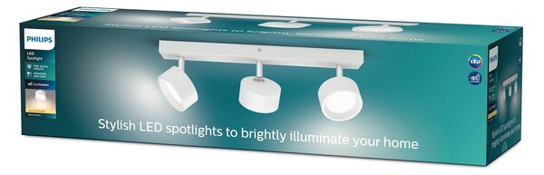 Philips Bracia reflektor sufitowy LED 3-punktowy, biały, biały / opal, salon / jadalnia, aluminium, nowoczesny