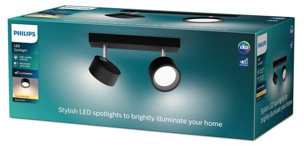 Philips Bracia reflektor sufitowy LED 2-punktowy, czarny, czarny, salon / jadalnia, aluminium, nowoczesny