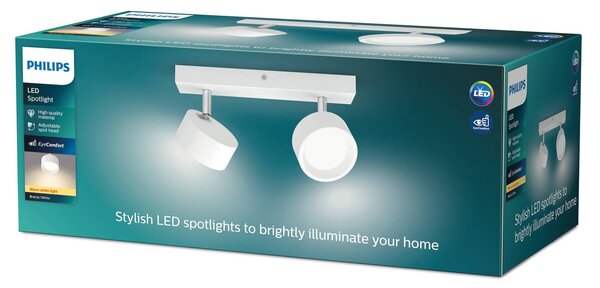 Philips Bracia reflektor sufitowy LED 2-punktowy, biały, biały / opal, salon / jadalnia, aluminium, nowoczesny