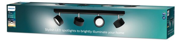 Philips Bracia reflektor sufitowy LED 4-punktowy, czarny, czarny, salon / jadalnia, aluminium, nowoczesny