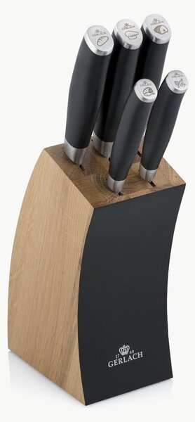Komplet noży w bloku z drewna dębowego Deco, 6 elem