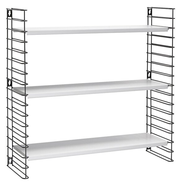 Czarny regał 3-poziomowy z białymi półkami Metaltex Libro, szer. 70 cm