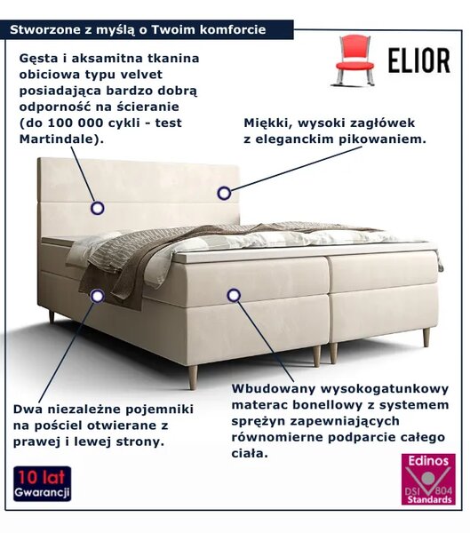 Beżowe tapicerowane welurem łóżko z pojemnikiem 7 rozmiarów N5-A59