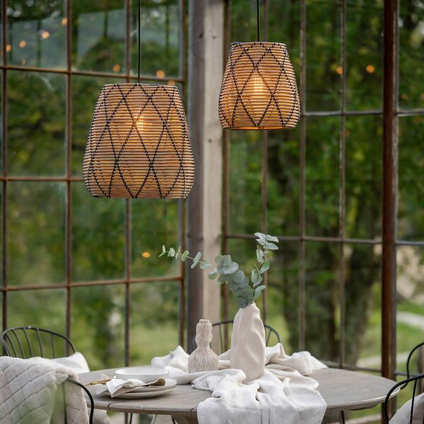 PR Home Lollo lampa wisząca zewnętrzna, wygląd naturalnego rattanu, Ø 28 cm, brązowy / rdzawy, tworzywo sztuczne