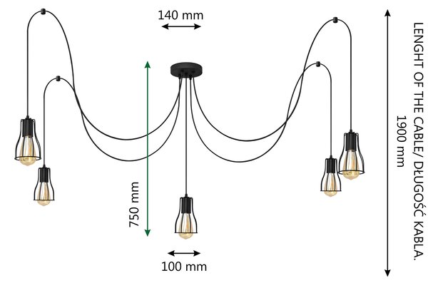 Lampa wisząca pająk Tube W-KM1924/5K BK
