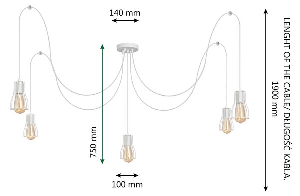 Lampa wisząca pająk Tube W-KM1924/5K WT