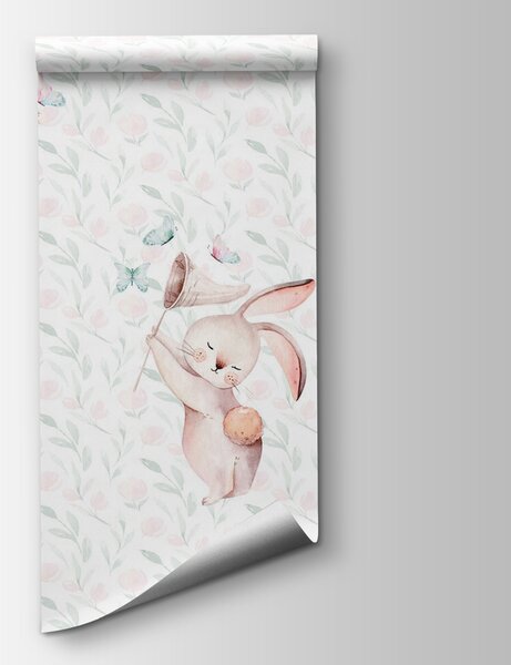 Fototapeta Wzór akwarelowych króliczków i motyli, Fototapety z zwierzętami, Popularne Fototapety, w02025v1 - Tapeko.pl