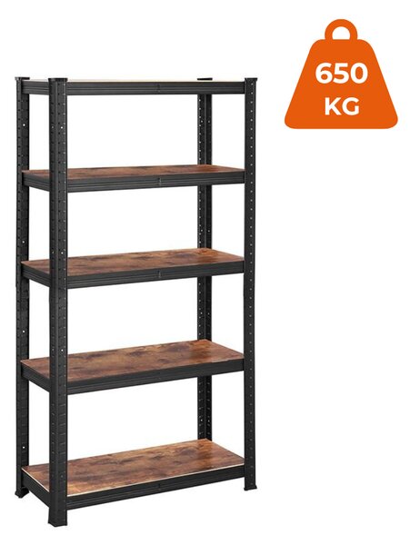 Regał DUSTY, 5 półek, max 650kg, czarna/brązowa SongmicsHome