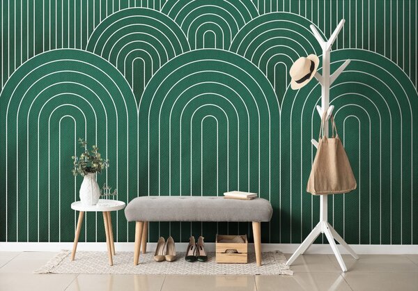Tapeta zielony wzór tęcza Mid-Century