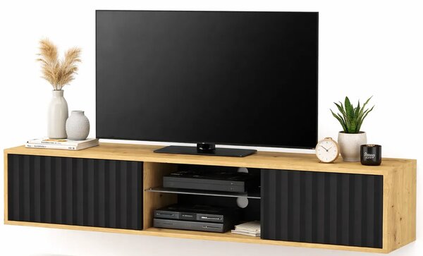 Frezowana ścienna szafka rtv dąb artisan + czarny W8-W19