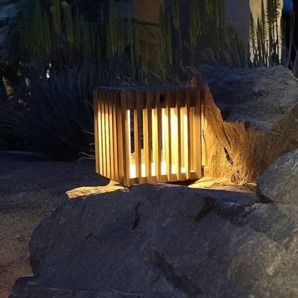 Les Jardins Solarna lampa stołowa LED Verti, teak-szary, 3000 K, 300 lm możliwość ściemniania, jasne drewno, drewno, nowoczesny