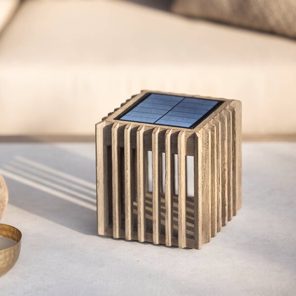 Les Jardins Solarna lampa stołowa LED Verti, teak-szary, 3000 K, 300 lm możliwość ściemniania, jasne drewno, drewno, nowoczesny