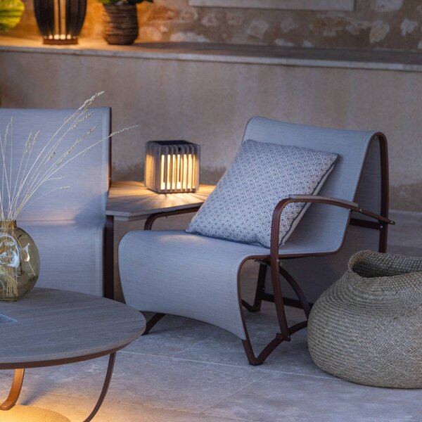 Les Jardins Solarna lampa stołowa LED Verti, teak-szary, 3000 K, 300 lm możliwość ściemniania, jasne drewno, drewno, nowoczesny