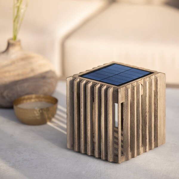 Les Jardins Solarna lampa stołowa LED Verti, teak-szary, 3000 K, 300 lm możliwość ściemniania, jasne drewno, drewno, nowoczesny