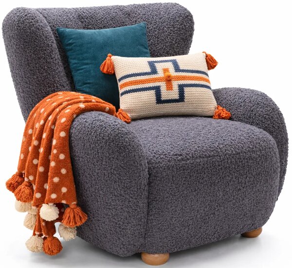 Czarny fotel boucle typu uszak C1-L25