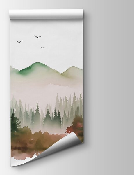Fototapeta Akwarela przedstawiająca las i góry, Fototapety Natura, Popularne Fototapety, w02150v1 - Tapeko.pl