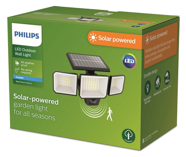 Philips Kinkiet LED Nysil, 3-punktowa, z czujnikiem Nysil, czarny, tworzywo sztuczne, nowoczesny