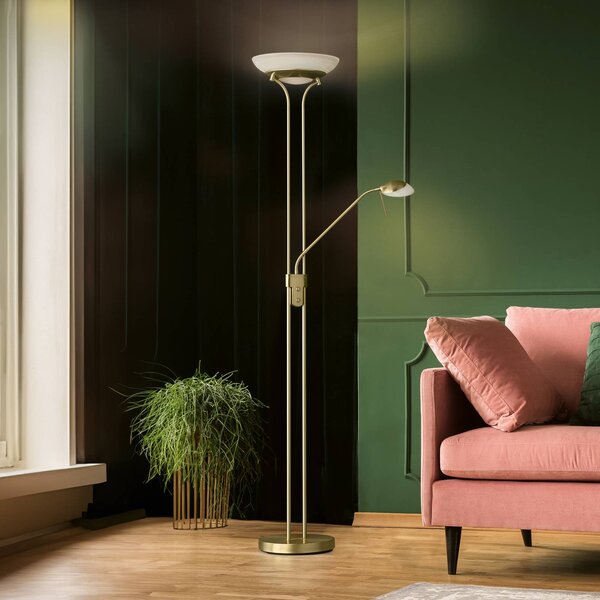 FISCHER & HONSEL Lampa stojąca LED Pool, możliwość ściemniania, mosiężny / złoty, salon / jadalnia, metal, nowoczesny