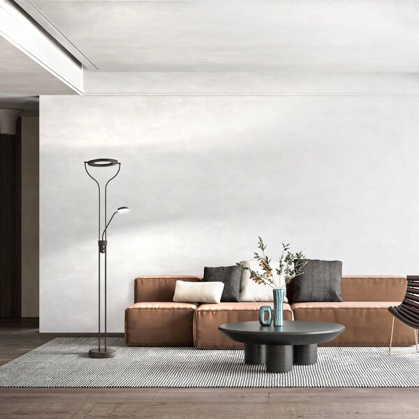 FISCHER & HONSEL Lampa stojąca LED Davos, możliwość ściemniania, czarny, salon / jadalnia, metal