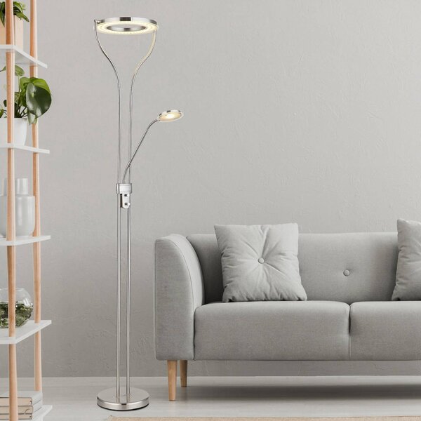 Globo Lampa stojąca Ebro, możliwość ściemniania, aluminiowy / szary / cynkowy, salon / jadalnia, metal, nowoczesny