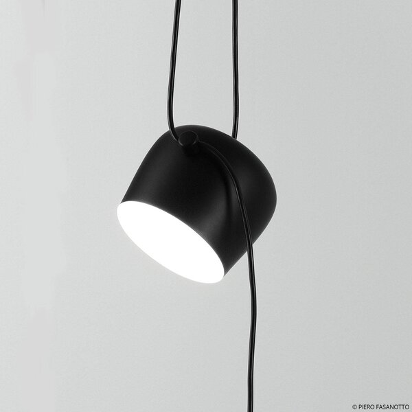 FLOS Lampa wisząca designerska AIM Small, możliwość ściemniania, czarny, salon / jadalnia, aluminium, design