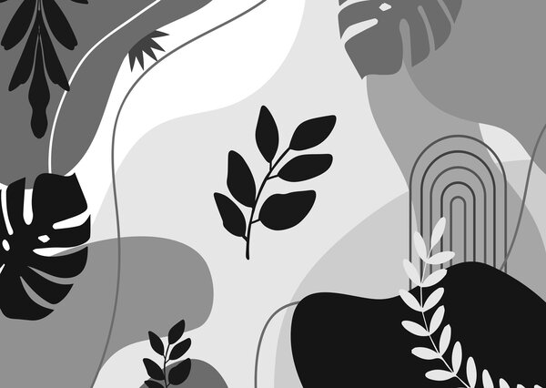 Fototapeta Czarno-biały obraz liści i roślin, Fototapety Natura, Popularne Fototapety, w02462v2 - Tapeko.pl