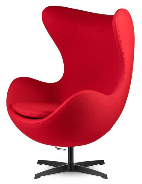 Kaszmirowy Fotel Egg Chair Treviso Premium Czerwony – obrotowy fotel do relaksu na czarnej podstawie