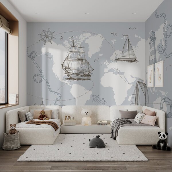 Fototapeta Mapa świata z różnymi statkami, Fototapety Natura, Popularne Fototapety, w02507 - Tapeko.pl