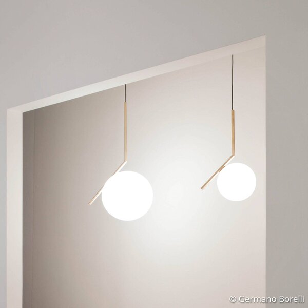 FLOS Lampa wisząca designerska IC S1, możliwość ściemniania, mosiężny / złoty, salon / jadalnia, mosiądz, design