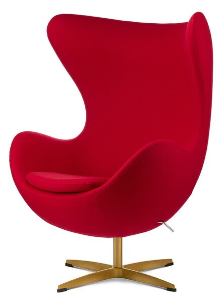 Fotel Treviso Egg Chair Premium Kaszmir Czerwony – designerski, obrotowy fotel z funkcją bujania i złotą podstawą