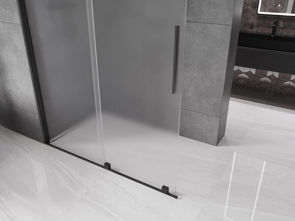 Mexen Velar ścianka prysznicowa rozsuwana Walk-in 140 x 200 cm, szron 8 mm, czarna - 871-140-000-33-70