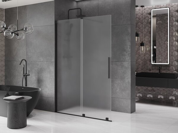 Mexen Velar ścianka prysznicowa rozsuwana Walk-in 140 x 200 cm, szron 8 mm, czarna - 871-140-000-33-70