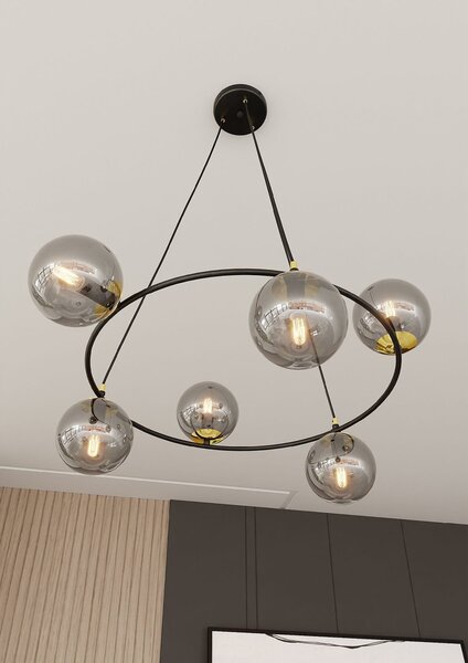 Lampa wisząca Azura 6 Grafit – okrągła, sześć grafitowych kloszy domodes