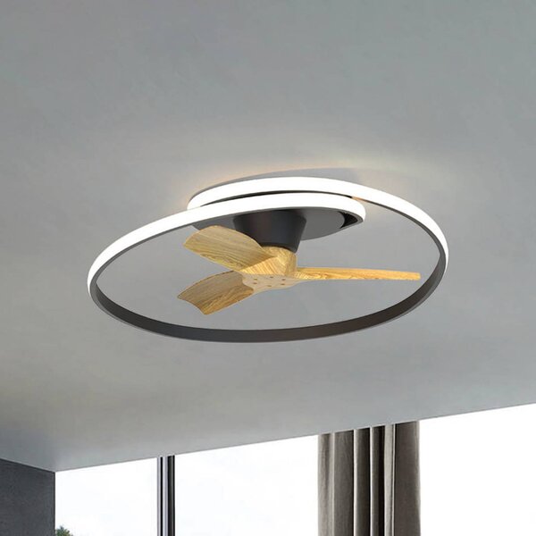 Mantra Iluminación Wentylator sufitowy LED Ocean czarny/drewno DC cichy Ø 78 cm CCT Ocean, możliwość ściemniania, jasne drewno, salon / jadalnia, tworzywo sztuczne, nowoczesny