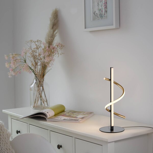 JUST LIGHT. GmbH Lampa stołowa LED Emanda, możliwość ściemniania, czarny, salon / jadalnia, metal, nowoczesny