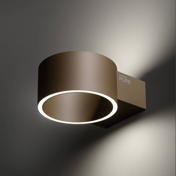 PURE Kinkiet LED Clipse, możliwość ściemniania, brązowy / mosiężny, salon / jadalnia, aluminium, nowoczesny