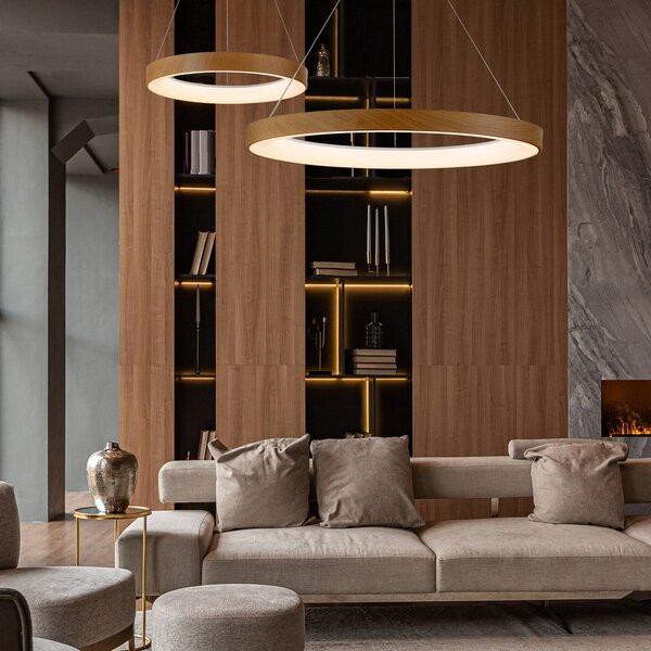 Mantra Iluminación Lampa wisząca Niseko II, możliwość ściemniania, jasne drewno, salon / jadalnia, metal, nowoczesny