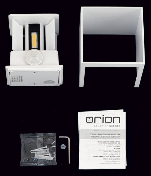 ORION Lampa zewnętrzna z czujnikiem ruchu Cube-S, biały / opal, aluminium, nowoczesny
