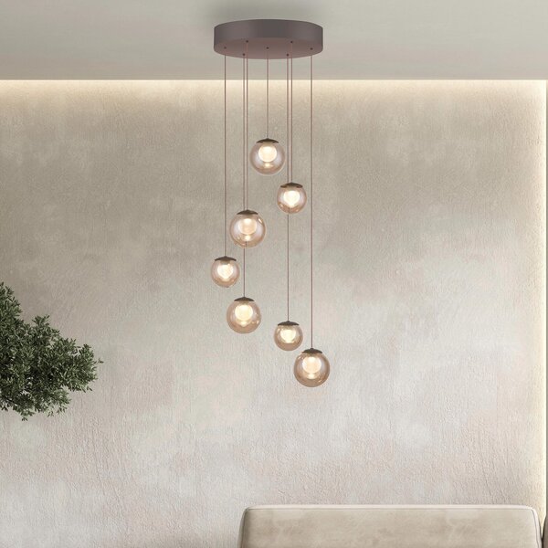 Lampa Wisząca PURE, Popup, ściemnialny, antyczny mosiądz, salon, szkło