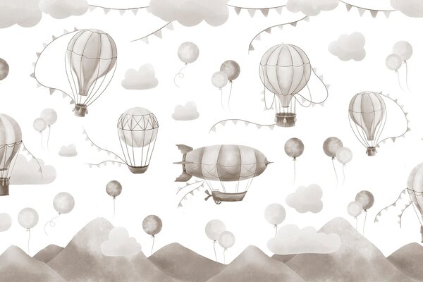 Fototapeta Wzór balonów na ogrzane powietrze i gór, Fototapety Balony, Popularne Fototapety, w08765v1 - Tapeko.pl