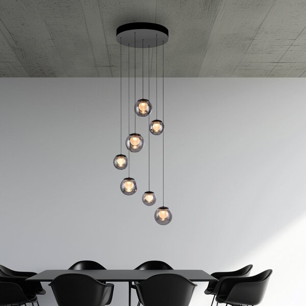 Lampa Wisząca PURE, Popup, ściemnialny, szary, salon, szkło