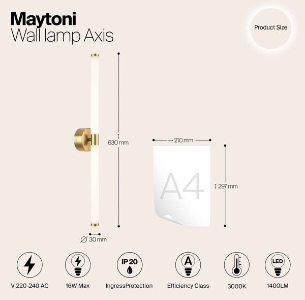 Maytoni Kinkiet LED Axis, mosiężny / złoty, salon / jadalnia, aluminium, nowoczesny