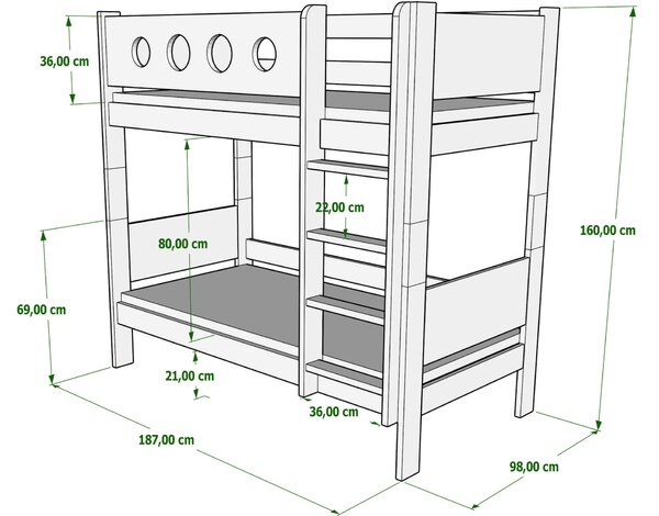 MebleMWM Łóżko piętrowe URWISEK-P | 180x90 | Kolor do wyboru
