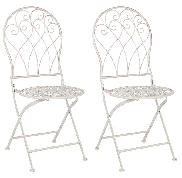 Zestaw krzeseł do ogrodu stół i dwa krzesła metalowe krzesła bistro białe Stiffe Beliani