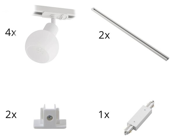 Lindby 1-fazowy system szynowy Linaro, E14, 4-punktowy, biały Linaro Lindby, możliwość ściemniania, biały / opal, salon / jadalnia, metal, nowoczesny