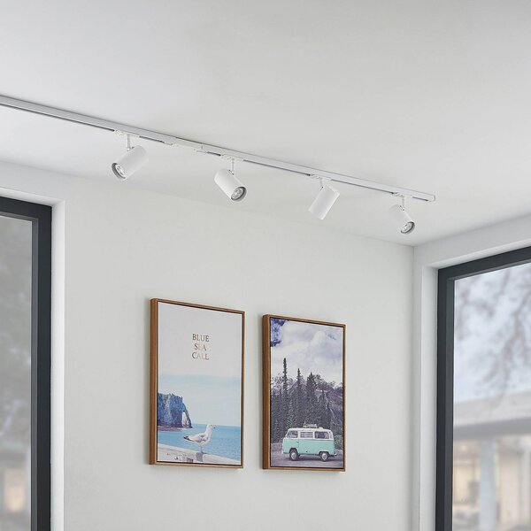 System szynowy Lindby Linaro, GU10, 4-punktowa, biały, Ø 6 cm Linaro Lindby, możliwość ściemniania, biały / opal, przedpokój, metal, nowoczesny